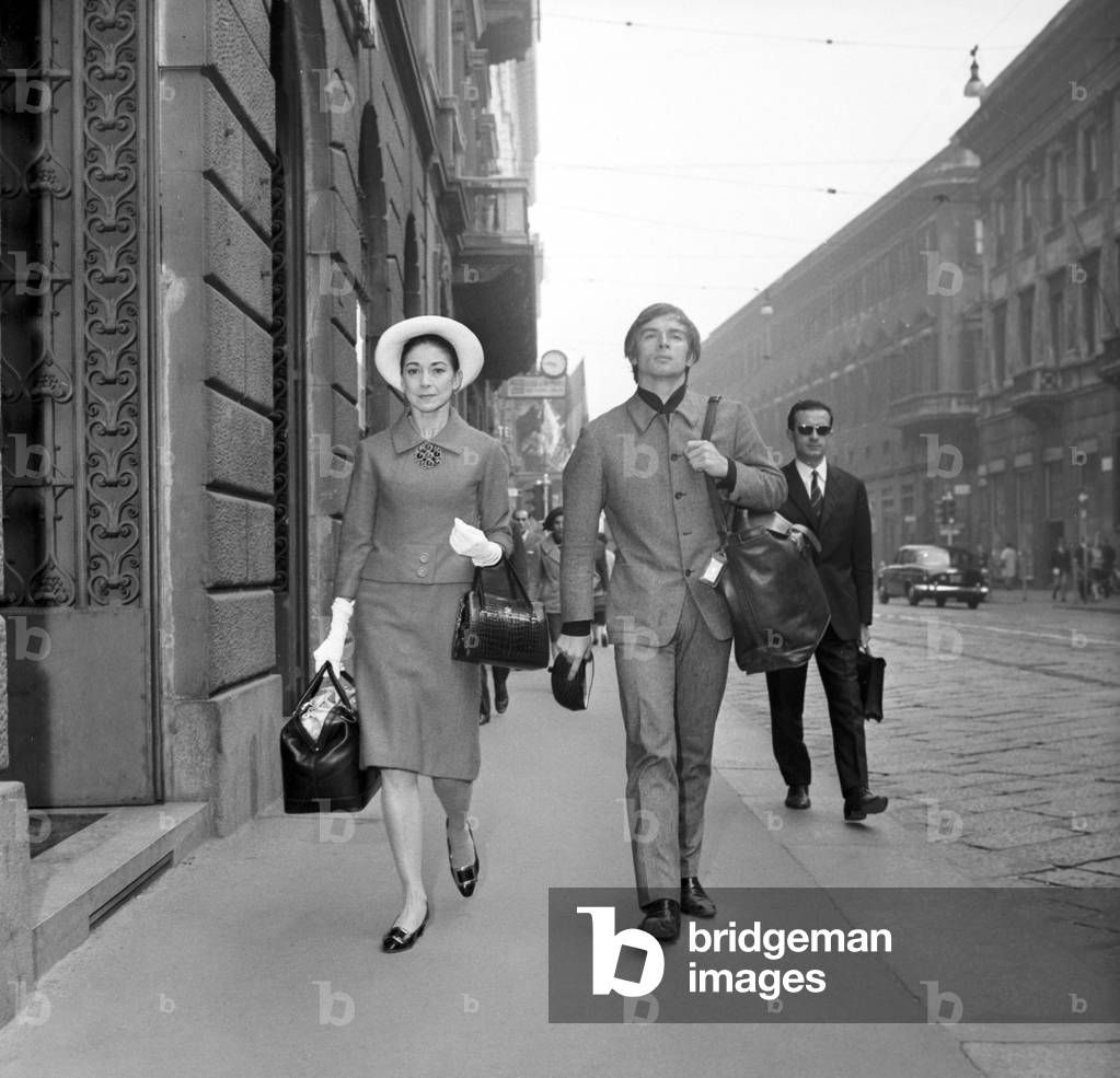Rudolf Nureyev and Margot Fonteyn in the streets of Milan, Italy, 1965 (b/w photo)