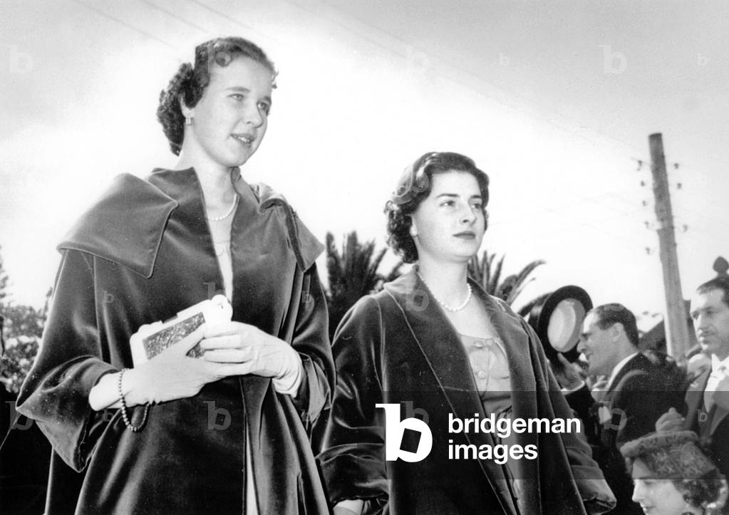 Princess Maria Gabriella of Savoy at the wedding of her sister Princess Maria Pia, 1955 (b/w photo)