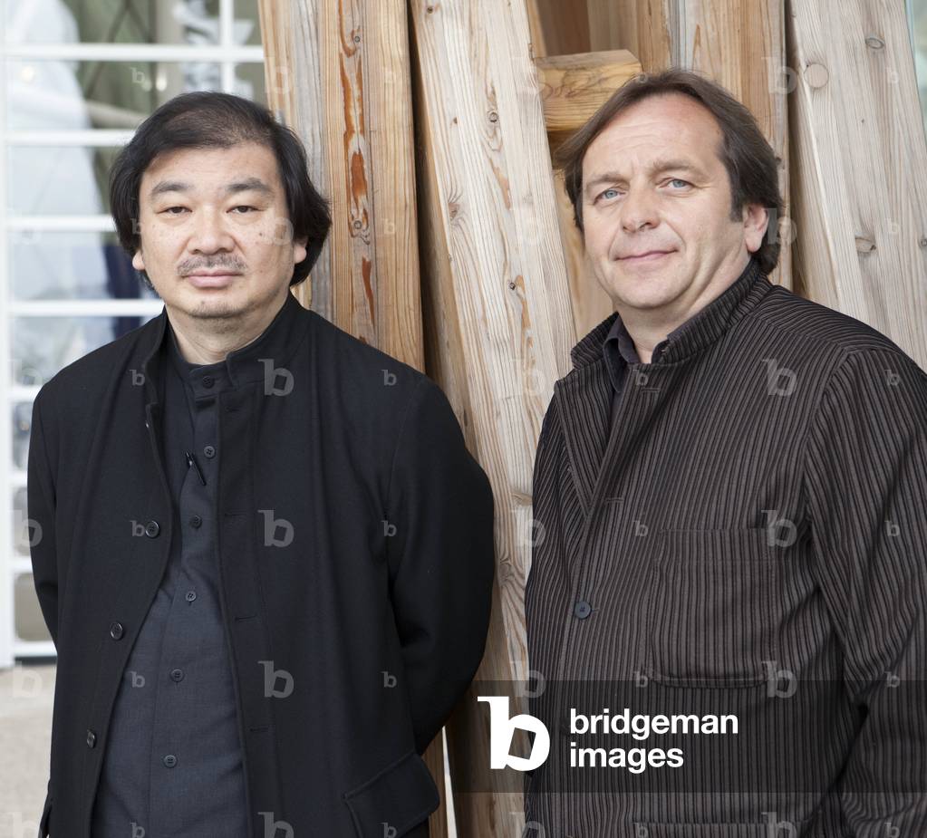 Portraits of Shigeru Ban and Jean de Gastines, architects of the Centre Pompidou de Metz (Moselle). Photography 10/05/10.