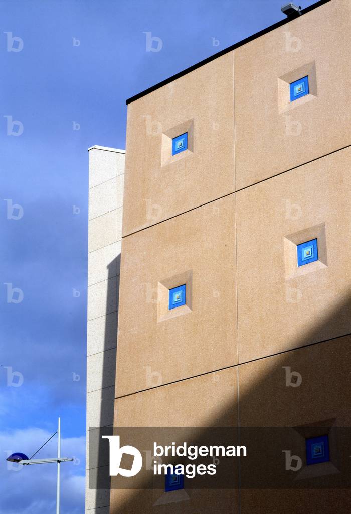 Detail of the concrete facade of the polyvalent lycee of Strasbourg, Bas Rhin (Bas-Rhin), Alsace, France.