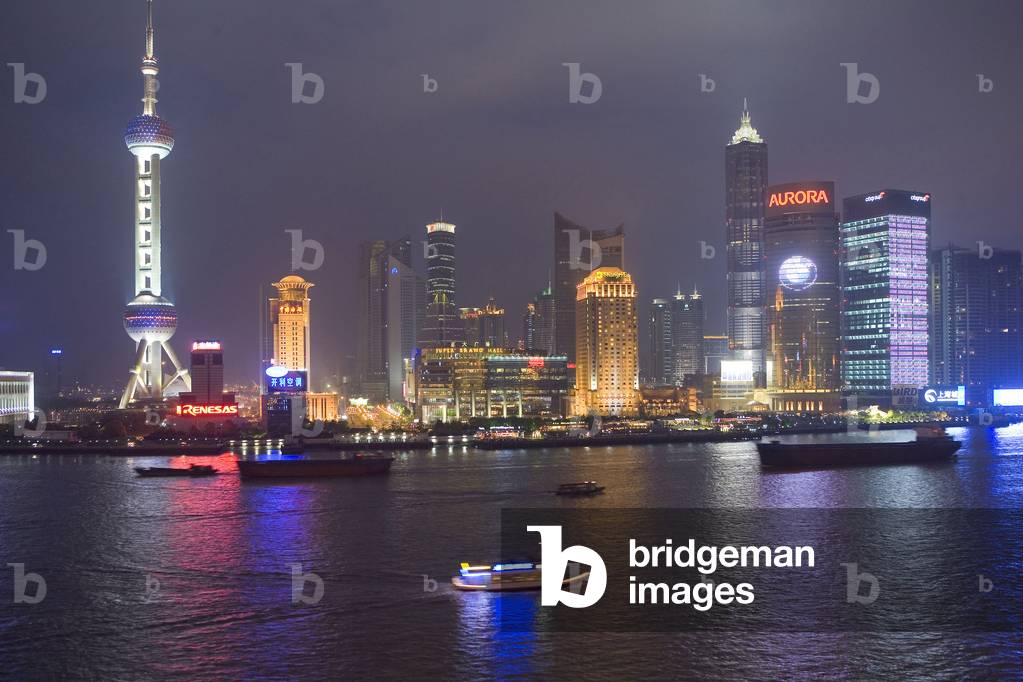 Pudong at night in Shanghai, China.