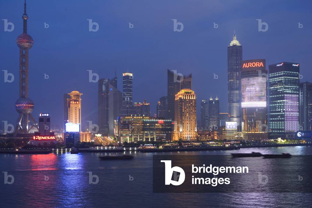 Pudong at night in Shanghai, China.