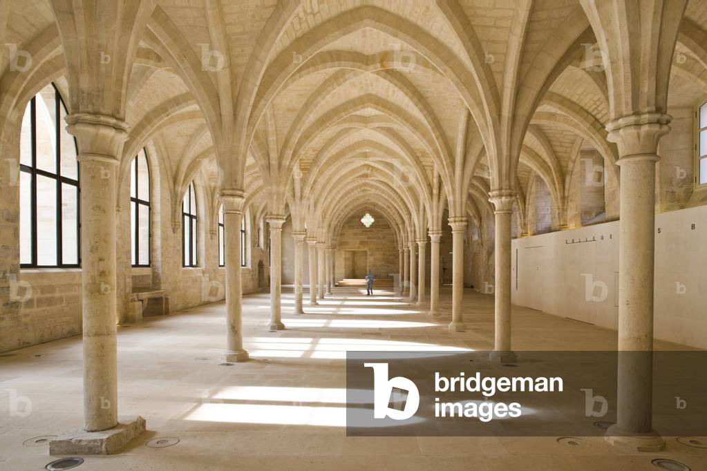 Le College des Bernardins, 20 rue de Poissy, Paris 75005. Renovation by Herve Baptisses Chief Architect of Historic Monuments and Jean-Michel Wilmotte for contemporary parts, 2001-2008. It was at the beginning of the 13th century that the Abbe of Clairvaux decided, with the agreement of the General Chapter of the Cistercians, to set up a college in Paris to train the religious of this order, also known as Bernardins. The house in which the monks had first chosen home is soon too small, and it becomes necessary to build a new building. The College of Bernardins enjoyed various fortunes over the centuries. Confiscated by the Revolutionaries, he became Bien National before being reclaimed in 2001 by the Dlocese of Paris. After heavy restoration work, the Bernardine Convent regained its original function. Place of research and debate in the centre of the Cite. Photography 19/09/08