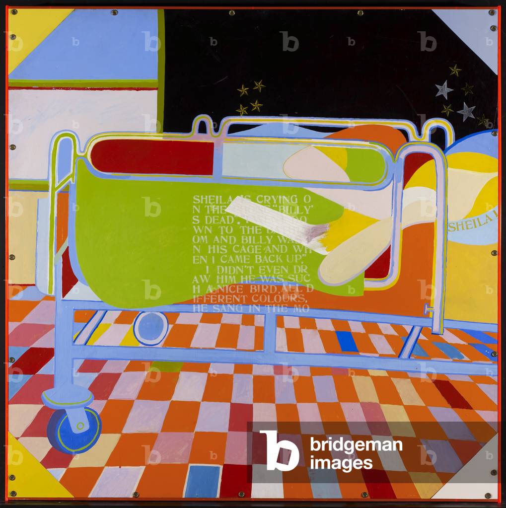 Family Painting No. 1: In Labour, 1966 (oil, synthetic paint, unidentified plastic, screws & finishing washers on plywood, framed with acrylic)