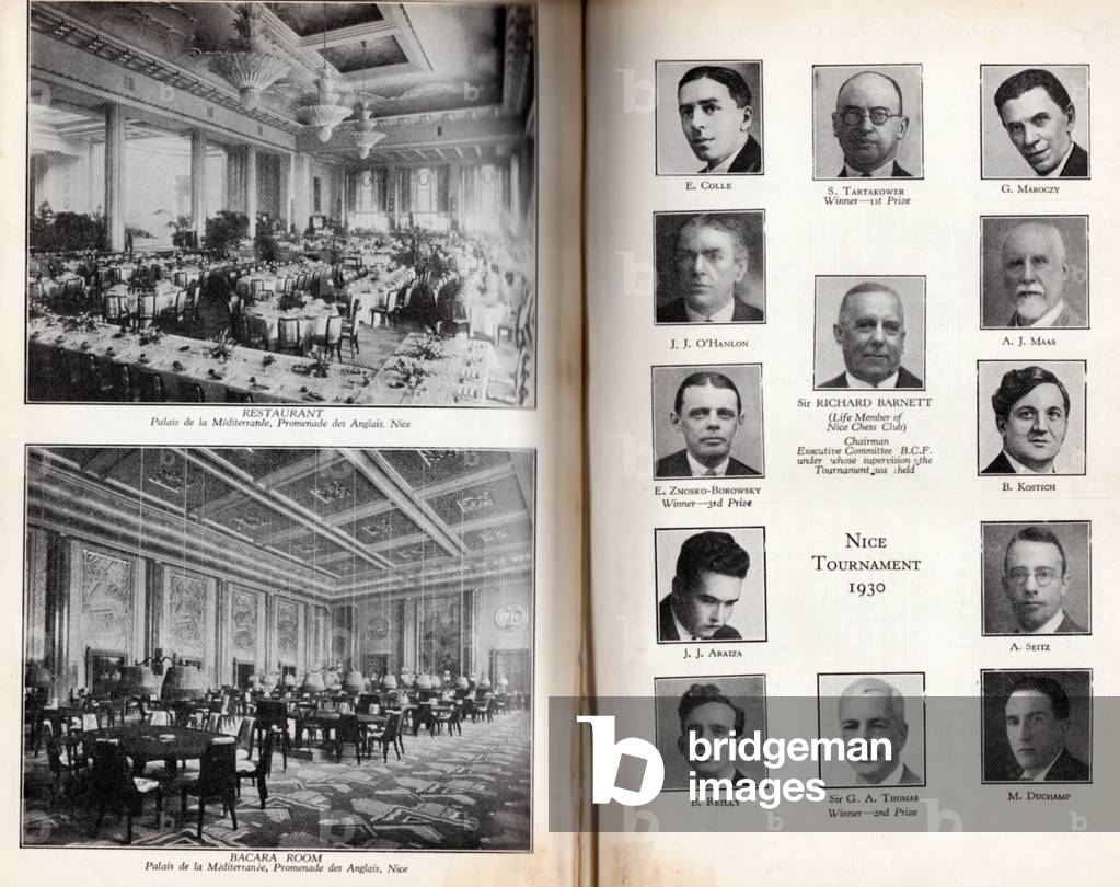 Rooms in the Palais de la Méditerranée, and Participants of Nice Chess Tournament, 1930 (litho)