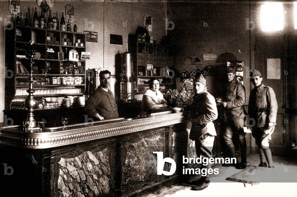 The canteen at Bessières Barracks, Paris, 1910 (b/w photo)