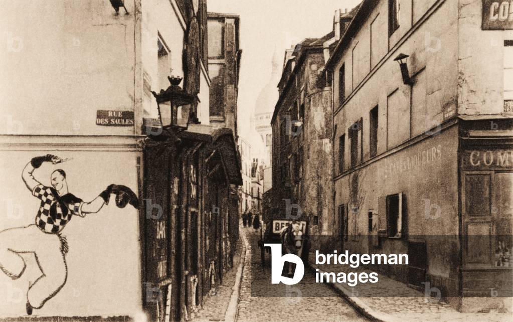 Rue Saint Rustique with Sacre-Coeur, Montmartre, Paris, 1890 (b/w photo)
