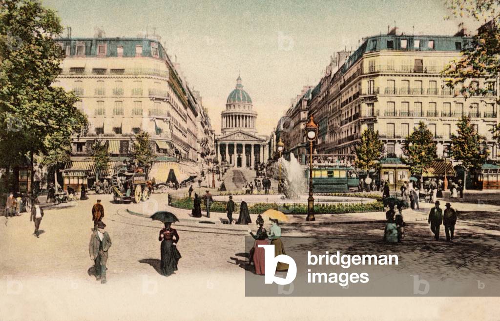 Rue Soufflot and the Pantheon, 1910 (hand-coloured photo)