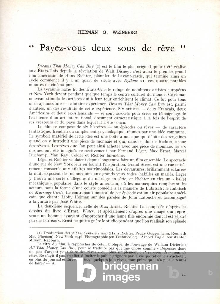 Page about 'Dreams that Money Can Buy' by Hans Richter, in 'La Revue du Cinéma', 1947 (litho)