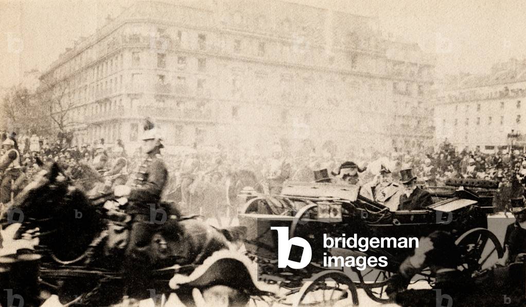 King Edward VII on a state visit to France with President Loubet, Paris, May 1903 (b/w photo)