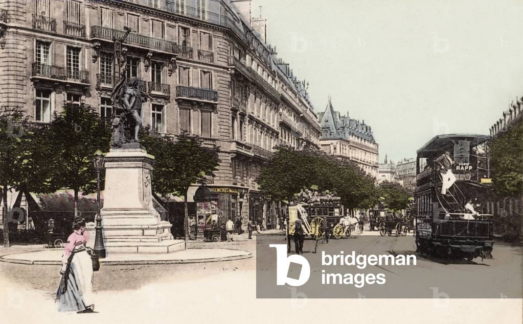 Boulevard St Germain and the Rue du Bac, 1900 (hand-coloured photo)