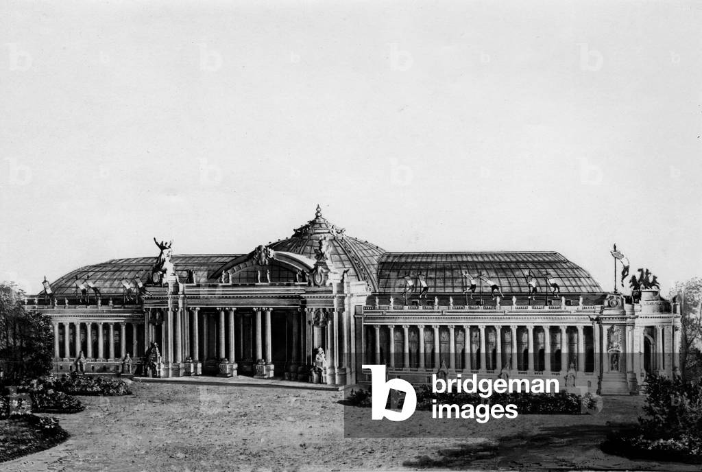 Main facade of the Grand Palais, for the Exposition Universelle of 1900, Paris (litho)