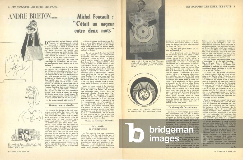 Article on Andre Breton, from 'Arts Loisirs', 11th October 1966 (litho)