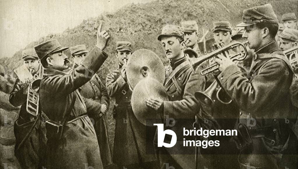The 'Marseillaise' played in the trench, from 'Le Miroir', 17 October 1915 (litho)