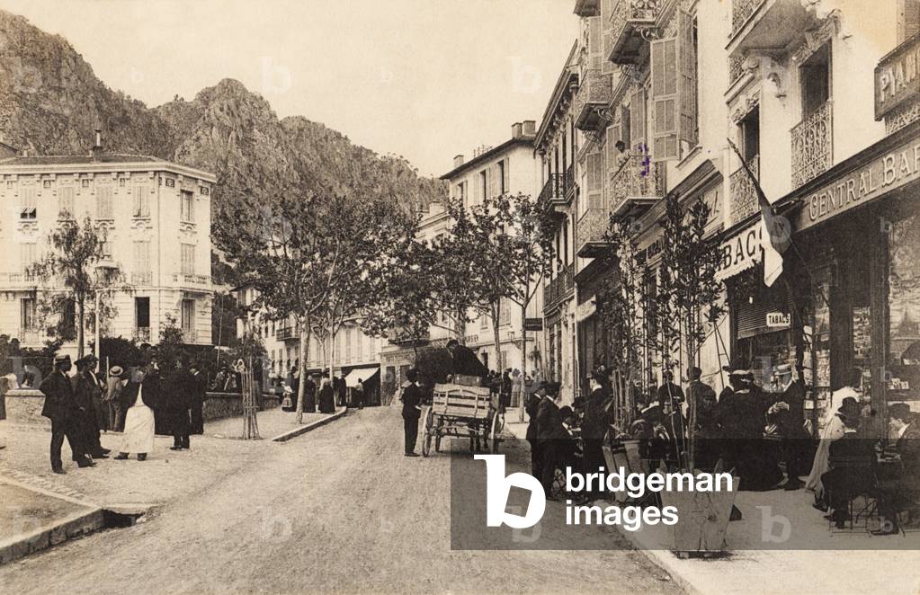 Cafe and Tabac, Beaulieu sur Mer, 1911 (b/w photo)