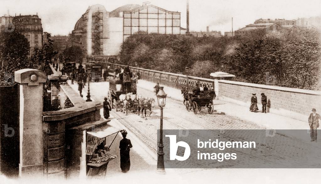 Pont Caulaincourt on the corner of the rue de Maistre, Montmartre, Paris, 1890 (b/w photo)
