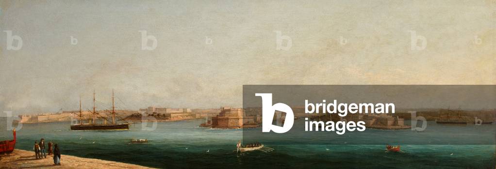 Grand Harbour and Three Cities from the Quayside of Valletta, 1869 (oil on canvas)