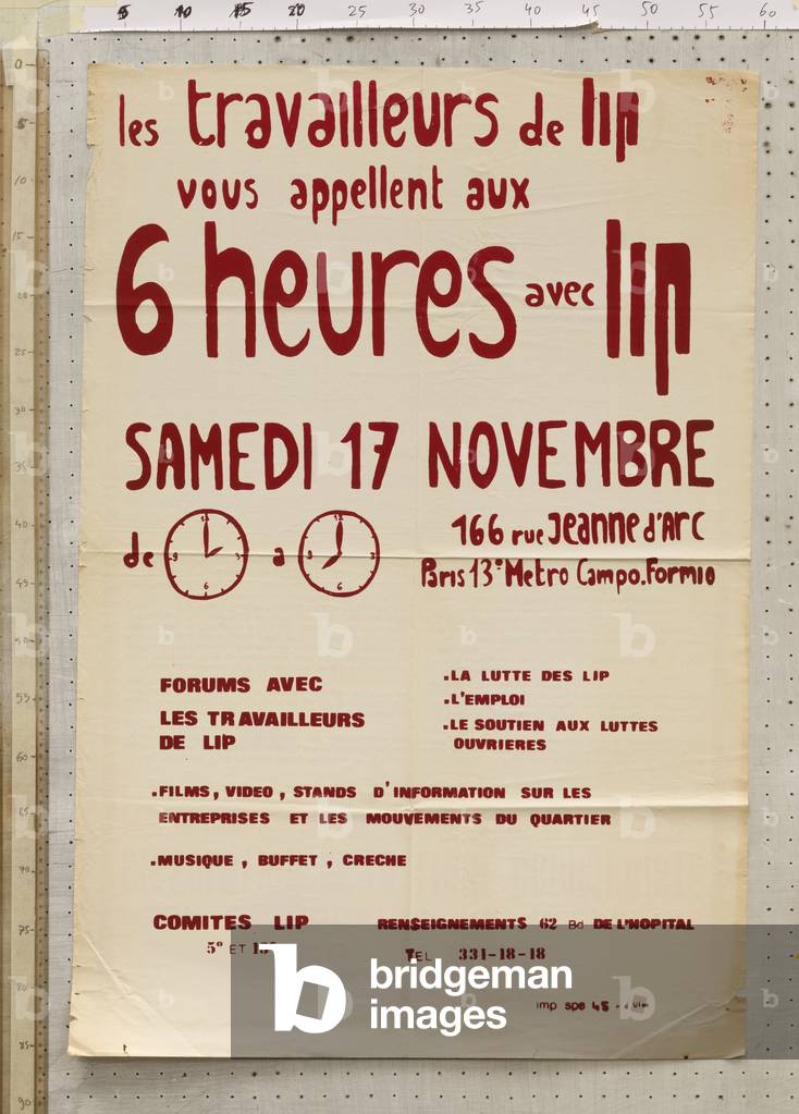 France - Poster May 1968 - Poster, France, May 68: Lip workers call you every 6 hours with Lip. Size 85x60cm