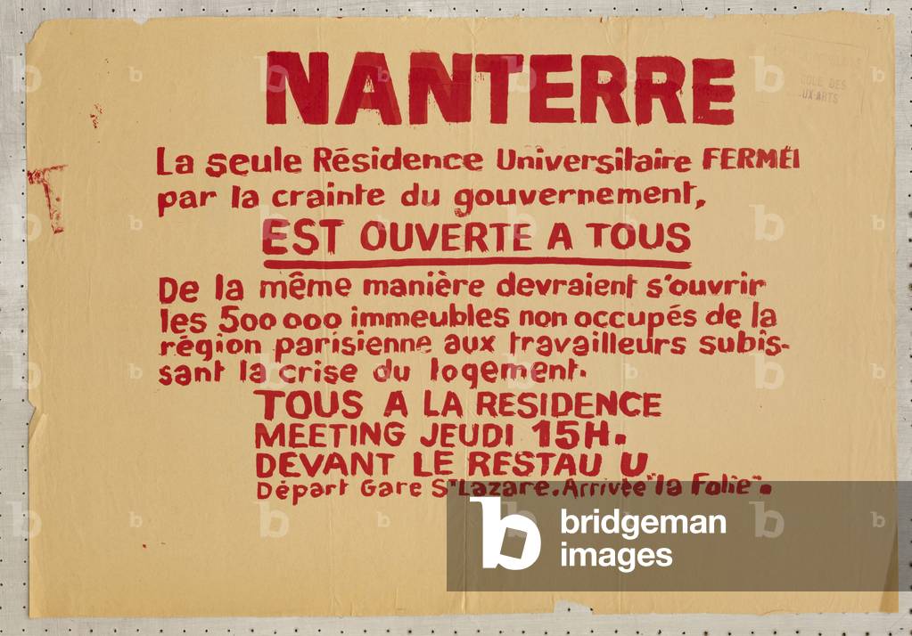 Poster, France, May 1968: Nanterre is open to all (housing crisis), 1968 (poster)