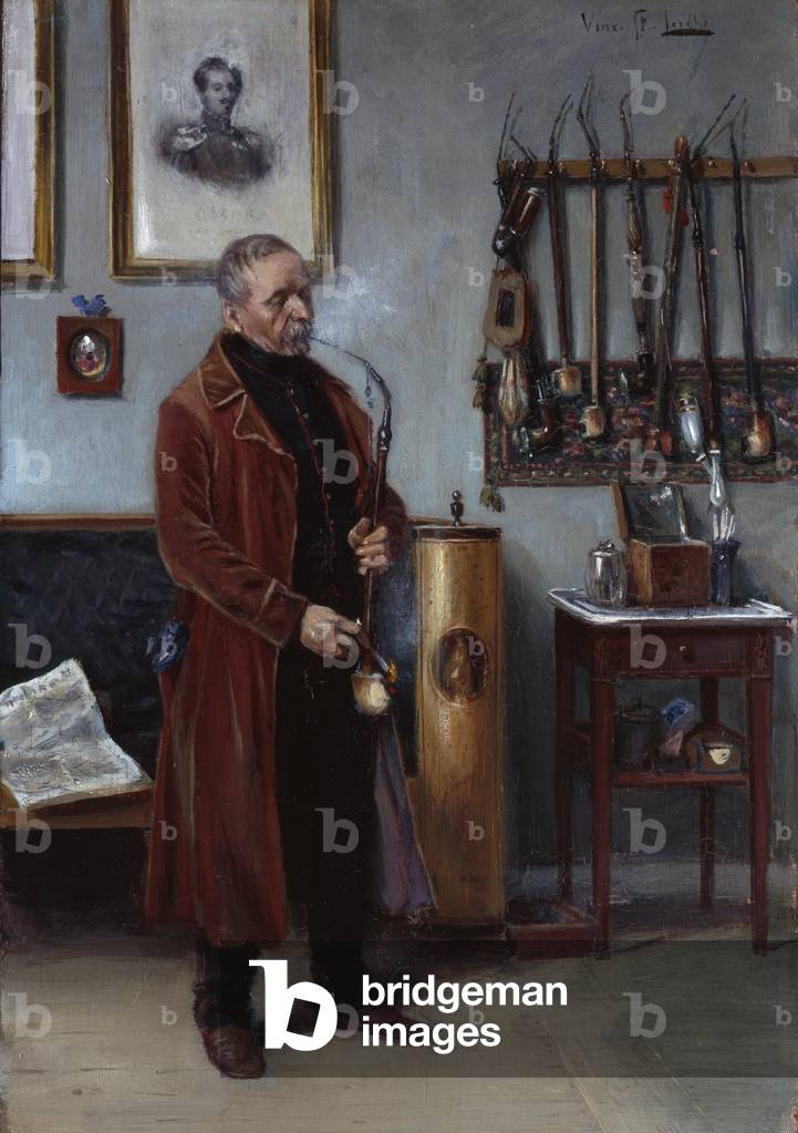 Man with merskum pipe in an interior (oil on canvas)