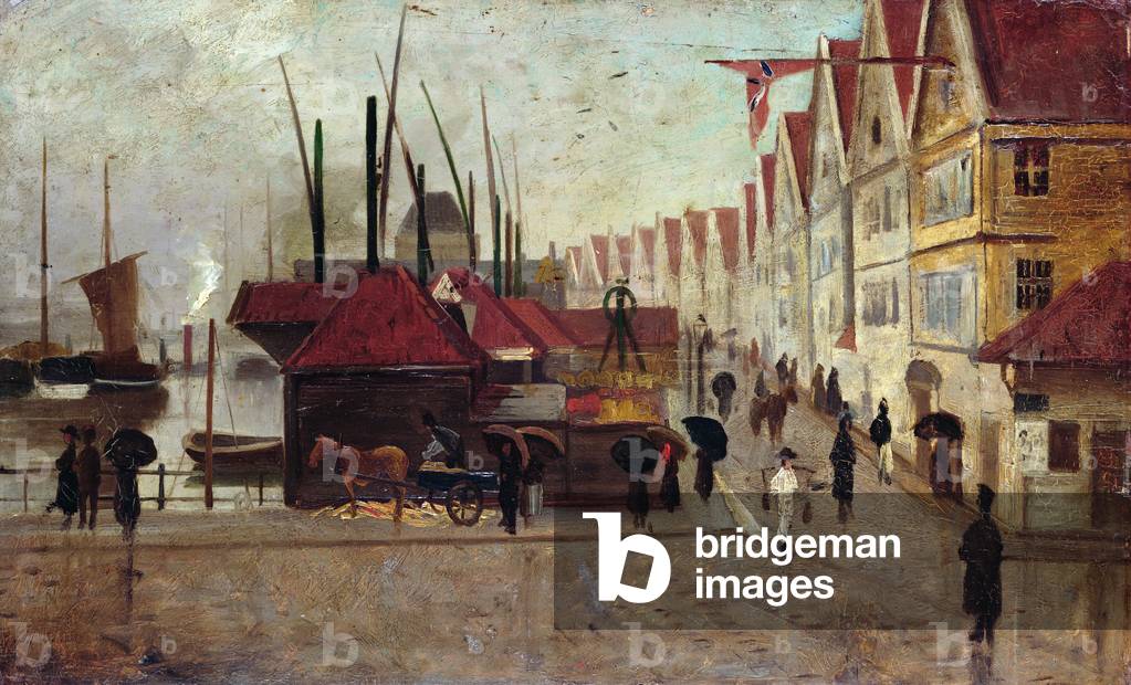 The quay in Bergen, 1875 (oil on canvas)