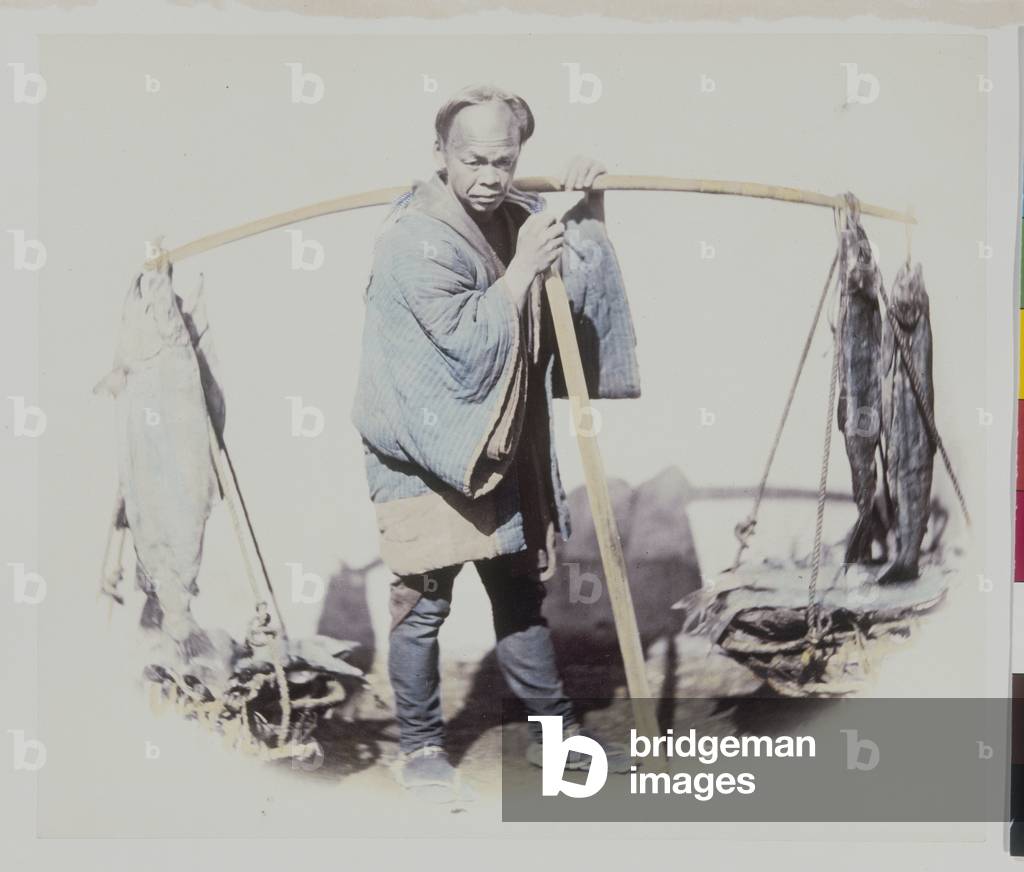 Fishmonger, Yokohama, 1867 (hand coloured photo)