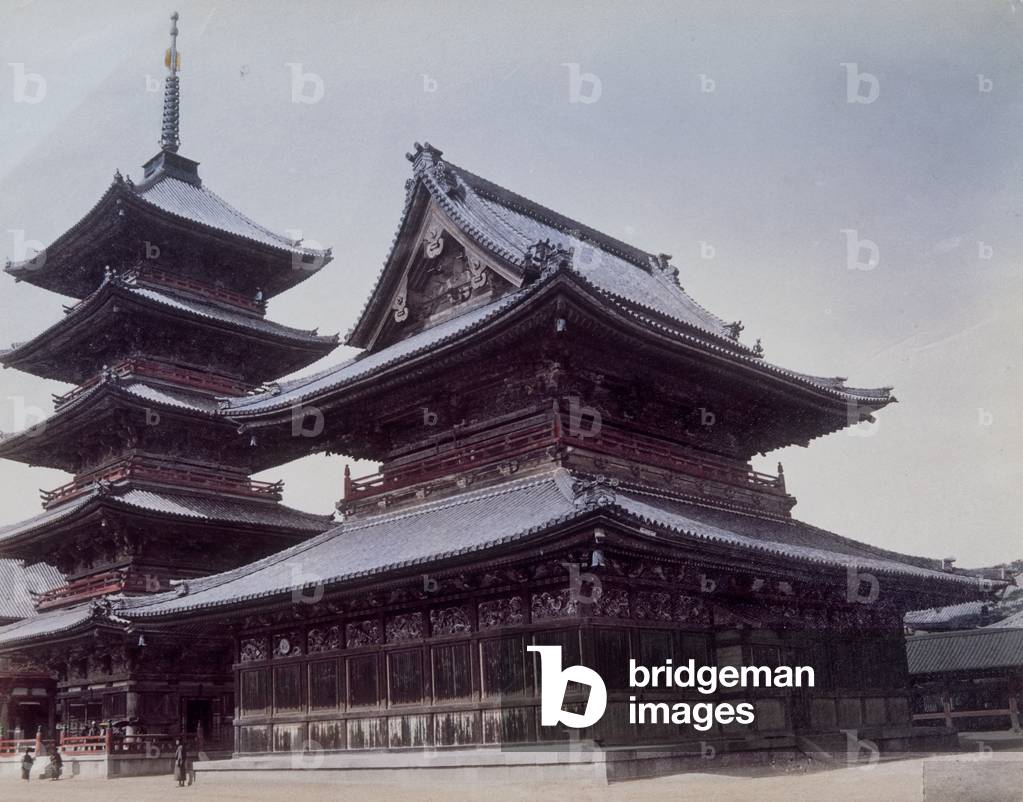 Tennoji Temple, Osaka, 1885-1900 (hand coloured photo)