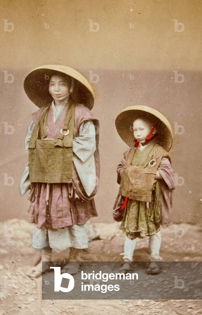 2 Buddhist priests, Begging priests (Shinto), Buddhist Funeral Procession, Blind Beggar, 1885-1900