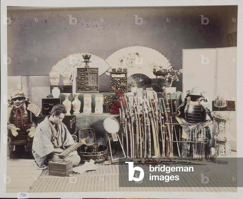 Arms Shop with Armor and Swords, 1885-1900 (hand coloured photo)