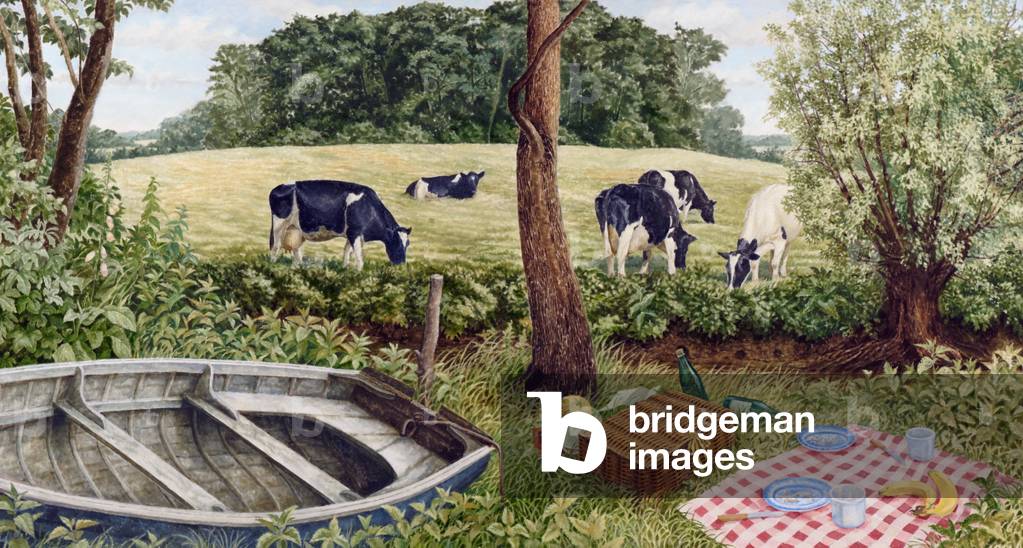 Cows in a Meadow, 1985 (oil on canvas)