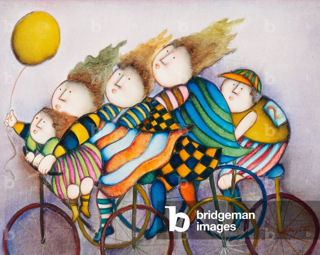 Cyclists (oil on canvas)