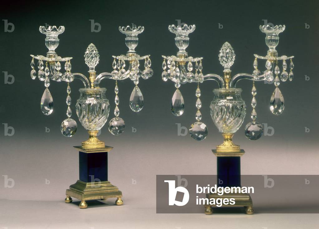Pair of George III ormolu-mounted candelabra, c.1780 (cut glass)