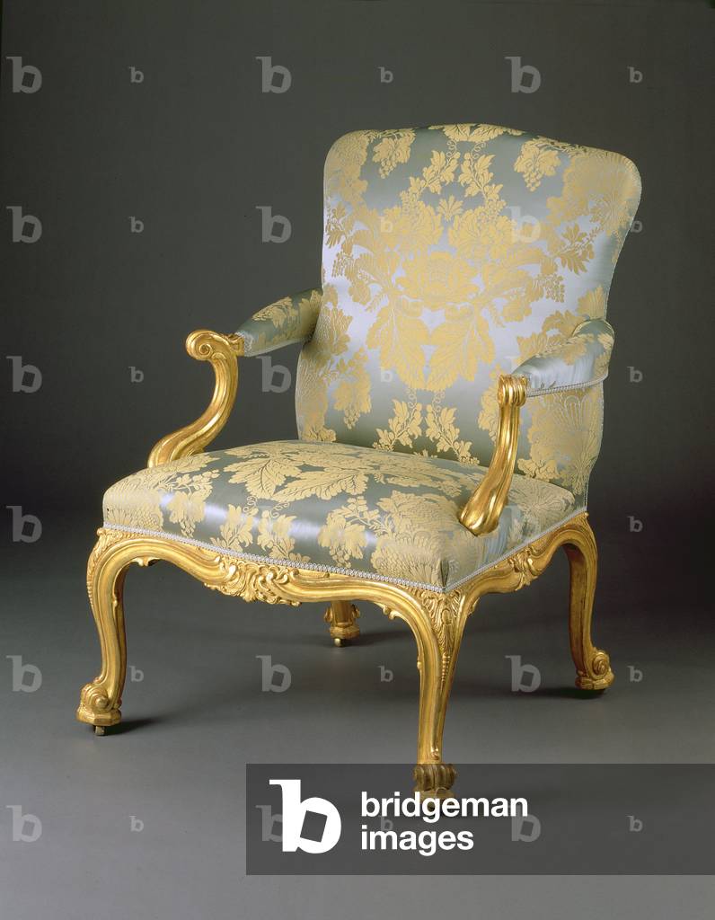 One from a set of four George III Armchairs, c.1765 (carved giltwood and upholstery)