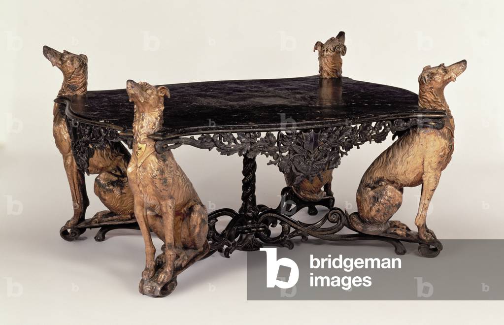 Coalbrookdale deerhound centre table made for the 1855 Exposition Universelle, Paris, designed by John Bell (1811-1895) (cast iron)