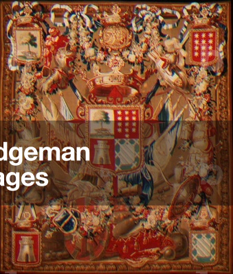 Brussels armorial tapestry portiere decorated with coats of arms, martial trophies, coronets and military standards, by Albert Auwercx (fl.1657-1717), in the manner of David III Teniers (1638-85), one of a pair, c.1680-1700