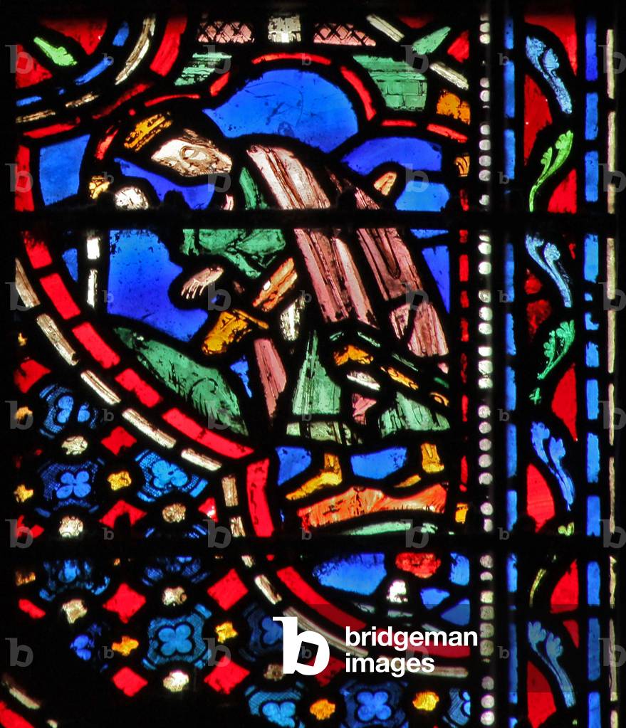 Window w14  Death of Saul I Sam XXXI 4-5 (stained glass)