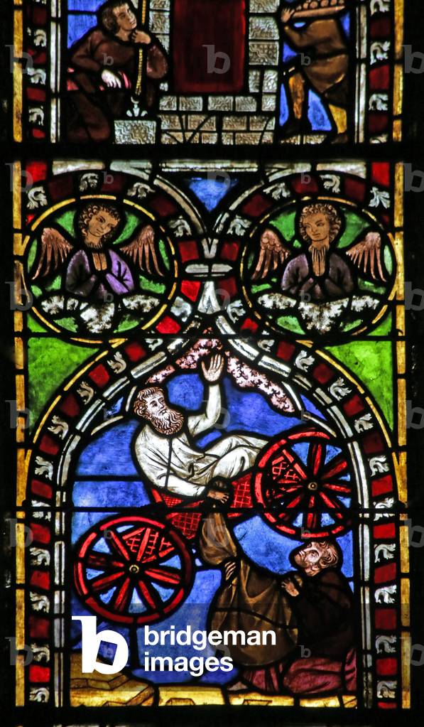 Window depicting Elijah ascending to heaven in a chariot (stained glass)