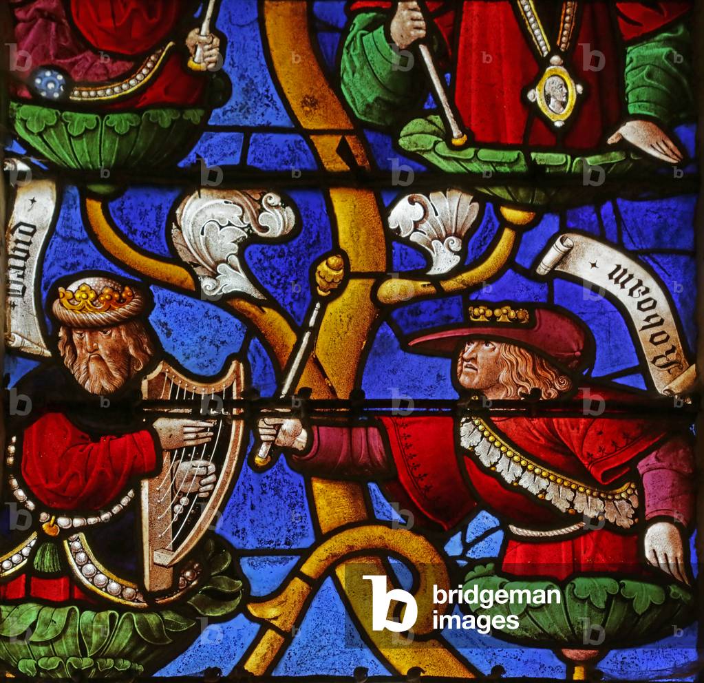 Window depicting the Tree of Jesse: David and Rehoboam (stained glass)