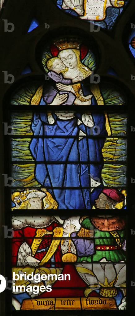 Window depicting the Virgin and Child on the Tree of Jesse with King David, 1500-10 (stained glass)