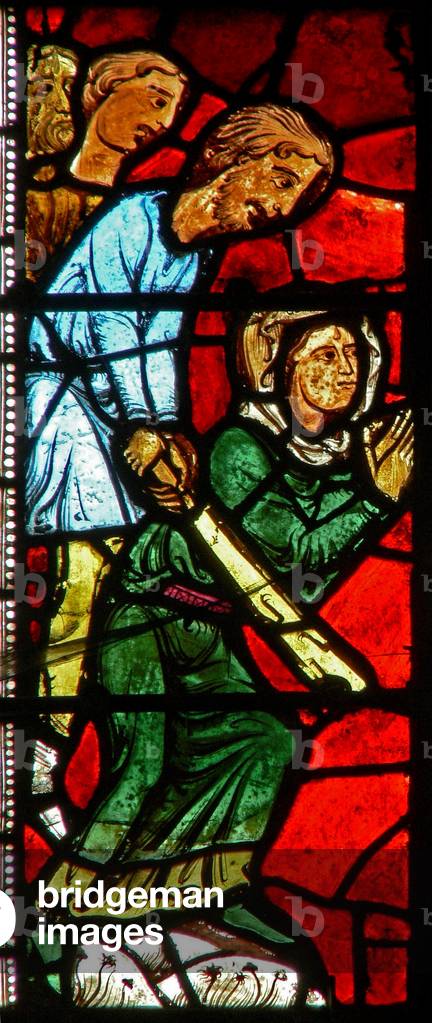 Window wXX depicting St Valery persecuted for not worshiping idols (stained glass)