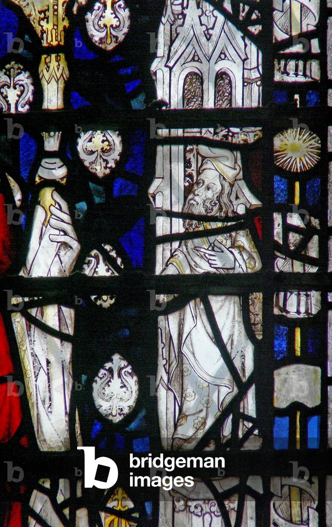 Window w6 depicting a border panel with a figure (stained glass)