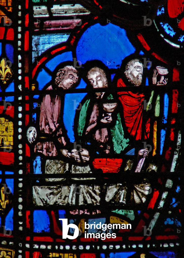 Window w13  Ahasuerus gives the people of Shushan a festival. Esth I 5-8 (stained glass)