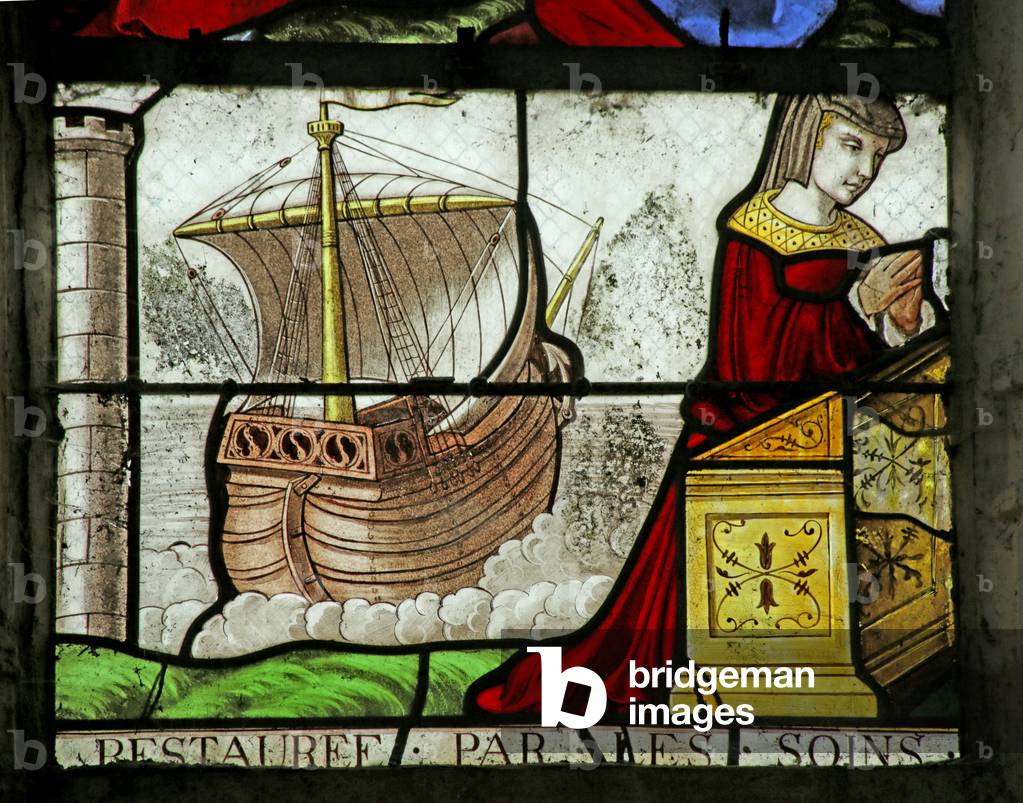 Window depicting Female Donor and a Boat (stained glass)