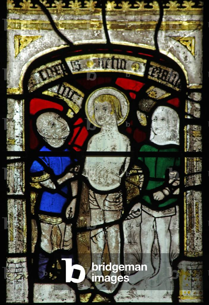 Window n6 depicting St George is tortured with iron rakes (stained glass)