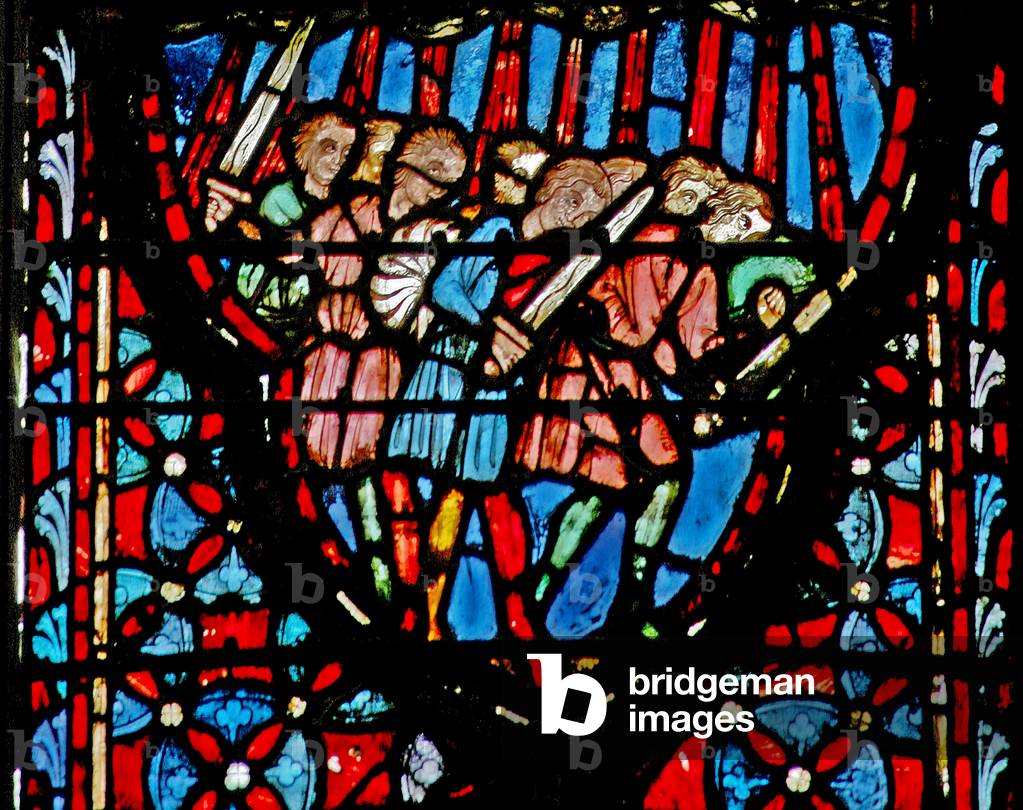 Window w4  Amorites encounter hail Josh X 11 (stained glass)