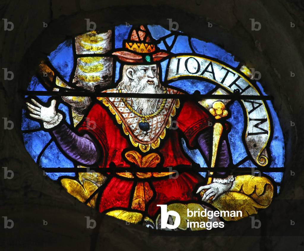 Window w3 depicting King Joatham on the Tree of Jesse (stained glass)