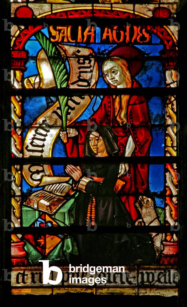 Window w234 depicting a donor - Agnes Bonjean with St Agnes (stained glass)