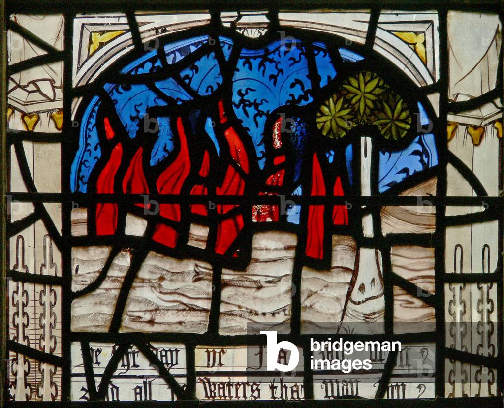 Window N3 depicting the Last Fifteen Days of the World (the Pryke of Conscience window): the sea catches fire (stained glass)
