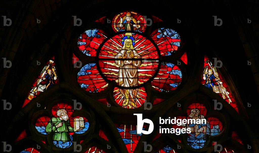 Window w34 depicting the Transfiguration with Elisha and Moses  (stained glass)