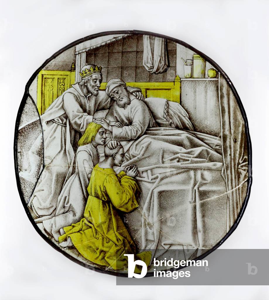 Depicting Jacob gives his blessing, originally from the low countries (stained glass)